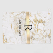 Wu & Gold Marble Gold Bar, DIY Black Name Monogram Golfhanddoek (Horizontaal)