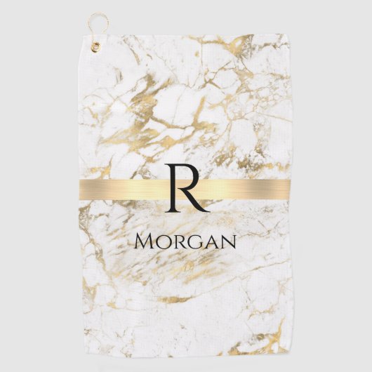 Wu & Gold Marble Gold Bar, DIY Black Name Monogram Golfhanddoek (Voorkant)