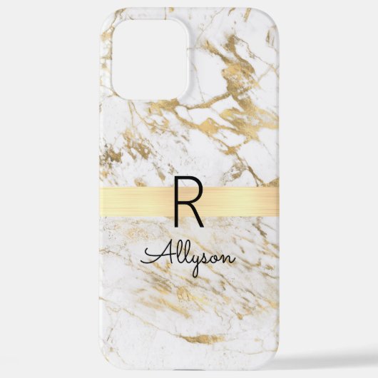 Wu & Gold Marble Gold Bar, DIY Black Name Monogram iPhone Hoesje (Achterkant)