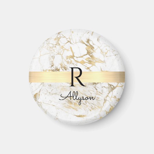 Wu & Gold Marble Gold Bar, DIY Black Name Monogram Magneet (Voorkant)