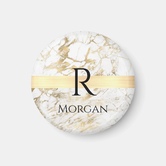 Wu & Gold Marble Gold Bar, DIY Black Name Monogram Magneet (Voorkant)