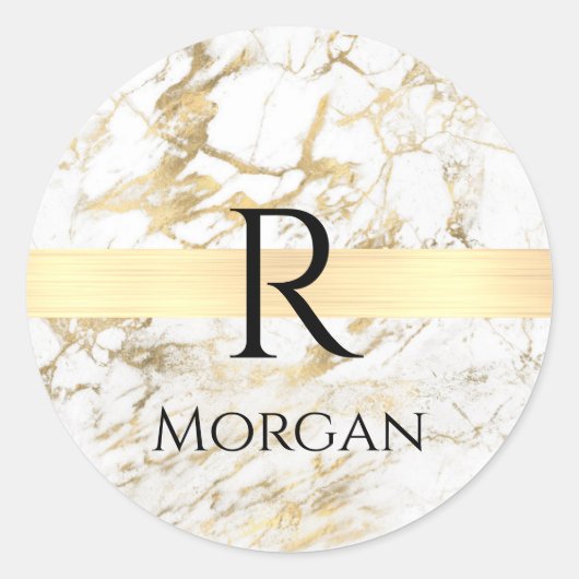 Wu & Gold Marble Gold Bar, DIY Black Name Monogram Ronde Sticker (Voorkant)