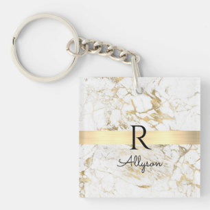 Wu & Gold Marble Gold Bar, DIY Black Name Monogram Sleutelhanger