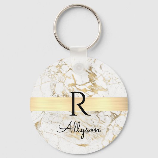 Wu & Gold Marble Gold Bar, DIY Black Name Monogram Sleutelhanger (Voorkant)