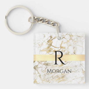 Wu & Gold Marble Gold Bar, DIY Black Name Monogram Sleutelhanger
