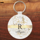 Wu & Gold Marble Gold Bar, DIY Black Name Monogram Sleutelhanger (Voorkant)