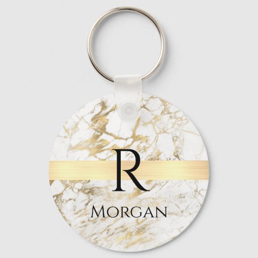 Wu & Gold Marble Gold Bar, DIY Black Name Monogram Sleutelhanger (Voorkant)