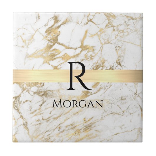 Wu & Gold Marble Gold Bar, DIY Black Name Monogram Tegeltje (Voorkant)