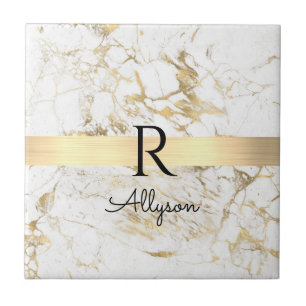 Wu & Gold Marble Gold Bar, DIY Black Name Monogram Tegeltje