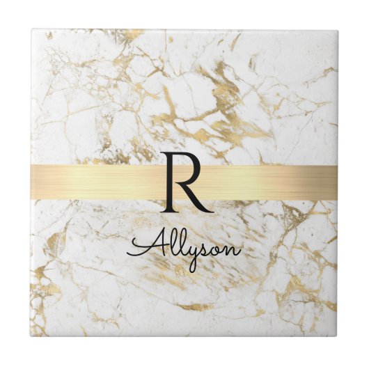 Wu & Gold Marble Gold Bar, DIY Black Name Monogram Tegeltje (Voorkant)