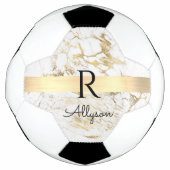 Wu & Gold Marble Gold Bar, DIY Black Name Monogram Voetbal (Voorkant)