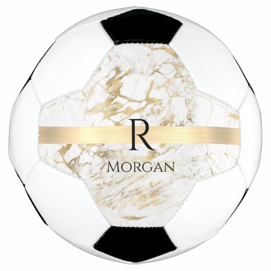 Wu & Gold Marble Gold Bar, DIY Black Name Monogram Voetbal (Voorkant)