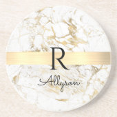 Wu & Gold Marble Gold Bar, DIY Black Name Monogram Zandsteen Onderzetter (Voorkant)