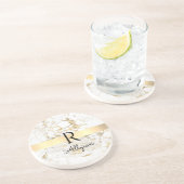 Wu & Gold Marble Gold Bar, DIY Black Name Monogram Zandsteen Onderzetter (Zijkant)