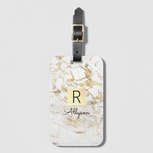 Wu & Gold Marble Gold Box, DIY Black Name Monogram Bagagelabel (Voorkant (verticaal))