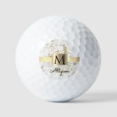 Wu & Gold Marble Gold Box, DIY Black Name Monogram Golfballen (Voorkant)