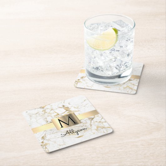 Wu & Gold Marble Gold Box, DIY Black Name Monogram Kartonnen Onderzetters (Insitu)