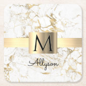 Wu & Gold Marble Gold Box, DIY Black Name Monogram Kartonnen Onderzetters (Voorkant)