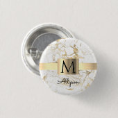Wu & Gold Marble Gold Box, DIY Black Name Monogram Ronde Button 3,2 Cm (Voorkant /achterkant)