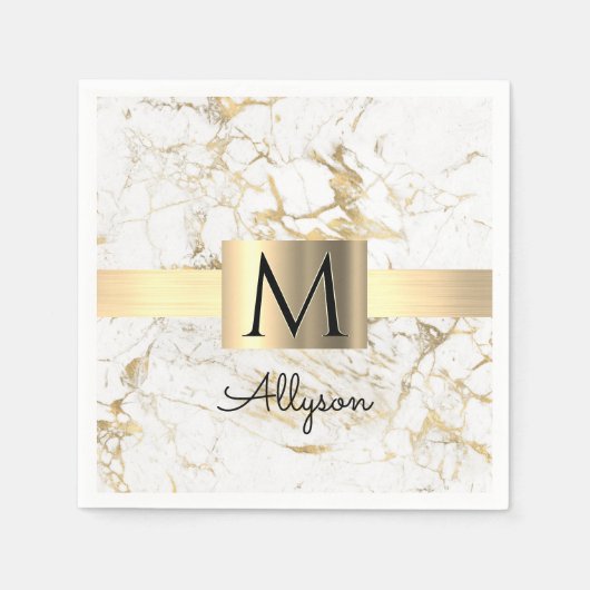 Wu & Gold Marble Gold Box, DIY Black Name Monogram Servet (Voorkant)