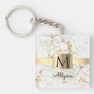Wu & Gold Marble Gold Box, DIY Black Name Monogram Sleutelhanger