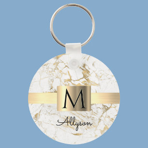 Wu & Gold Marble Gold Box, DIY Black Name Monogram Sleutelhanger