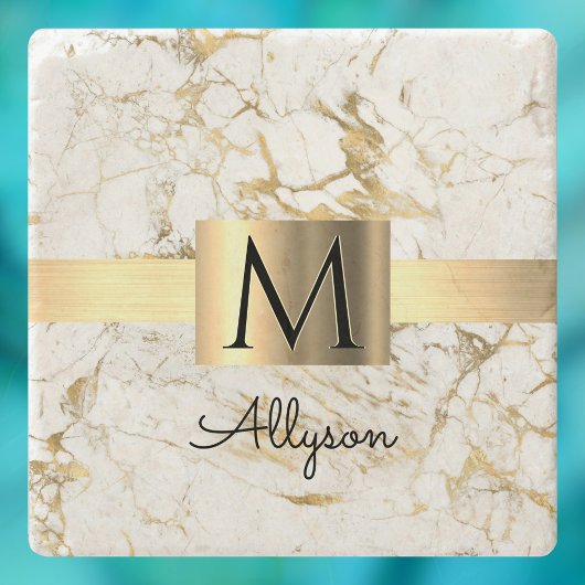 Wu & Gold Marble Gold Box, DIY Black Name Monogram Stenen Onderzetter