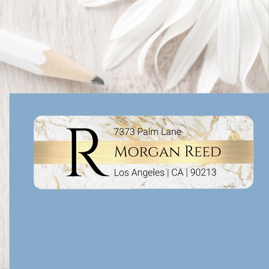 Wu/goudmarmer, goudstak blk Naam Monogram adres Etiket