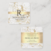 Wu/goudmarmer met goudstaaf, zwart, monogram Info Vierkante Visitekaartje (Voorkant / Achterkant)