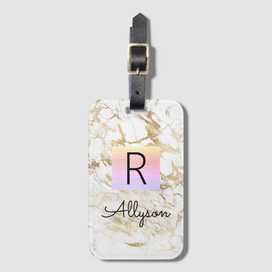 Wu & goudmarmer regenboogdoos, naam Monogram Vs 2 Bagagelabel (Voorkant (verticaal))