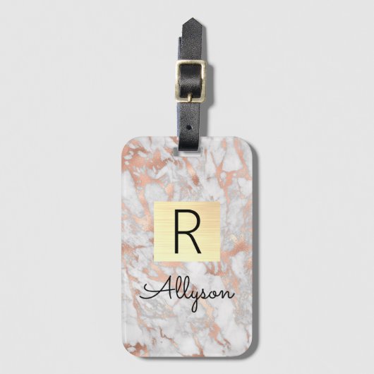 Wu & Roos Gold Marble Gold Box, naam en monogram Bagagelabel (Voorkant (verticaal))
