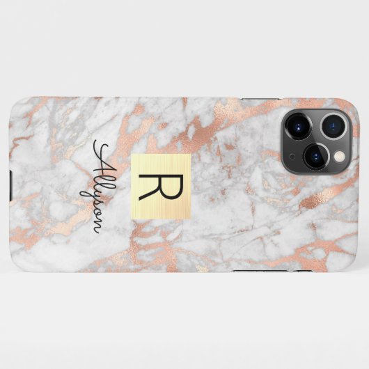 Wu & Roos Gold Marble Gold Box, naam en monogram iPhone Hoesje (Achterkant horizontaal)