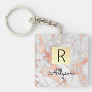 Wu & Roos Gold Marble Gold Box, naam en monogram Sleutelhanger