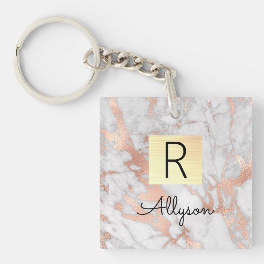 Wu & Roos Gold Marble Gold Box, naam en monogram Sleutelhanger (voorkant)