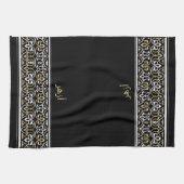 Wudu Black Arabian Pattern Custom Text Wudhu Towel Theedoek (Horizontaal)