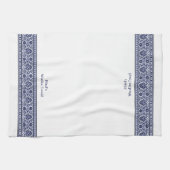 Wudu Blue & White Floral Border Personalised Wudhu Theedoek (Horizontaal)