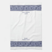Wudu Blue & White Floral Border Personalised Wudhu Theedoek (Verticaal)