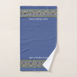 Wudu Turkish Floral Border Blue Personalized Wudhu Handdoek