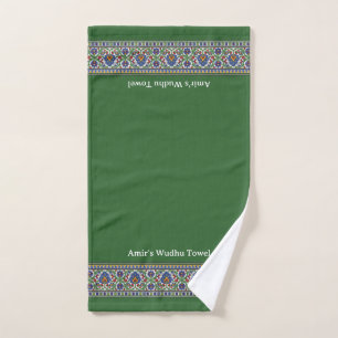 Wudu Turkse Bloemgrens Groen Aangepaste Naam Wudhu Handdoek