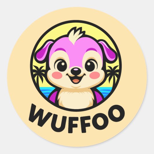 Wuffoo Adventures Cute Kawaii Puppy animation  Ronde Sticker (Voorkant)