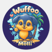 Wuffoo Molli Cute Kawaii Puppy Tropical Island Ronde Sticker (Voorkant)