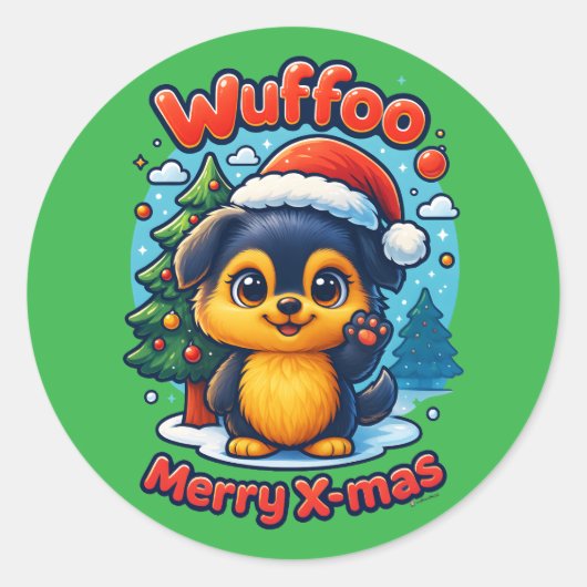 Wuffoo Molli Merry X-mas Kawaii 3D Holiday Ronde Sticker (Voorkant)