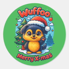 Wuffoo Molli Prettig Kerstfeest Kawaii 3D Feestdag Ronde Sticker