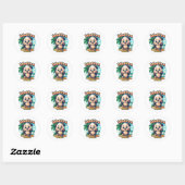 Wuffoo Poppi Cute Kawaii Puppy Tropical Island Ronde Sticker (Vel)