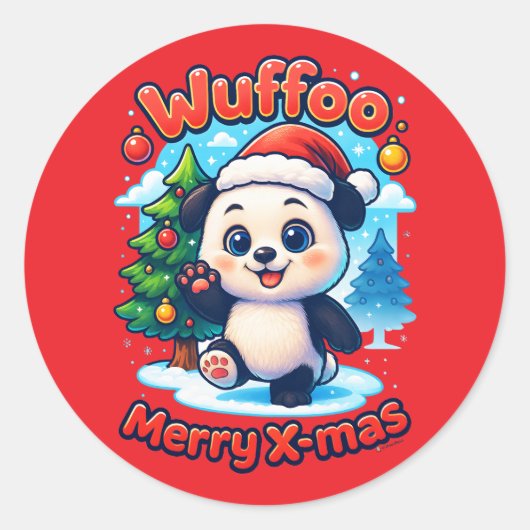 Wuffoo Poppi Merry X-mas Kawaii 3D Holiday Ronde Sticker (Voorkant)