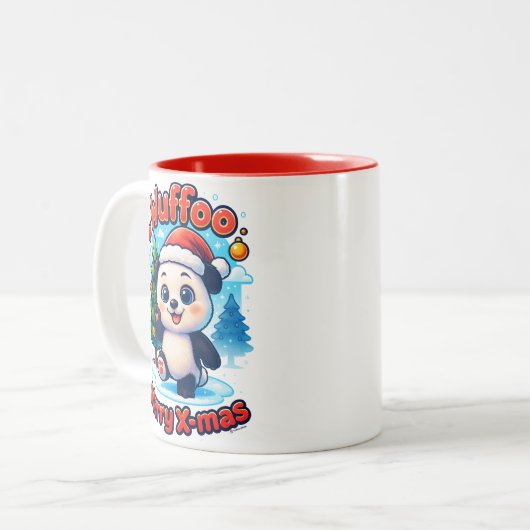 Wuffoo Poppi Merry X-mas Kawaii 3D Holiday Tweekleurige Koffiemok (Voorkant links)