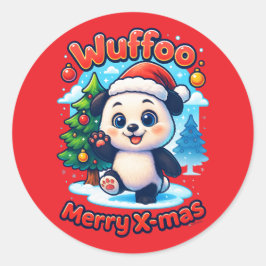 Wuffoo Poppi Prettig Kerstfeest Kawaii 3D Ronde Sticker