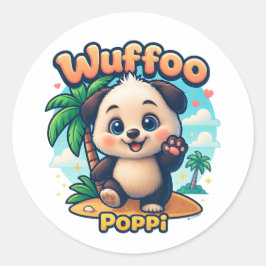 Wuffoo Poppi Schattige Kawaii Hond Tropisch Eiland Ronde Sticker