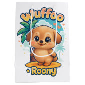 Wuffoo Roony Cute Kawaii Puppy Tropical Island  Medium Cadeauzakje (Achterkant)