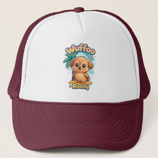 Wuffoo Roony Cute Kawaii Puppy Tropical Island Trucker Pet (Voorkant)